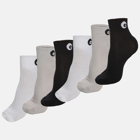 Performance Socks White Grey Black Ankle Size Pack of 6