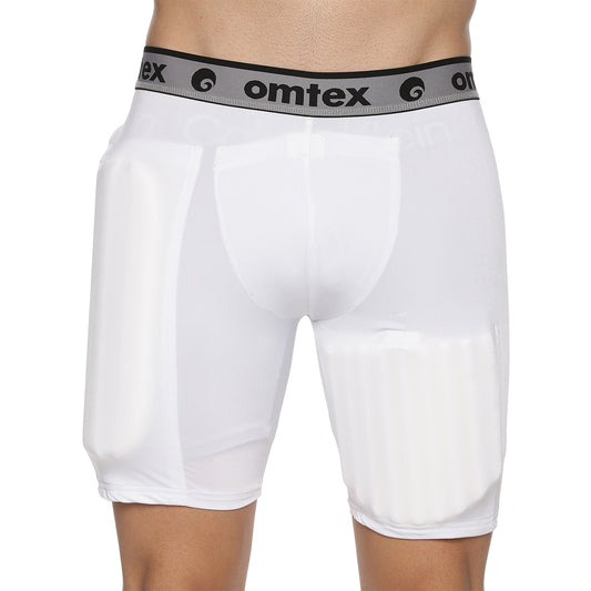 Omtex Compression Batting Shorts with Inner Pad - Left Handed - White