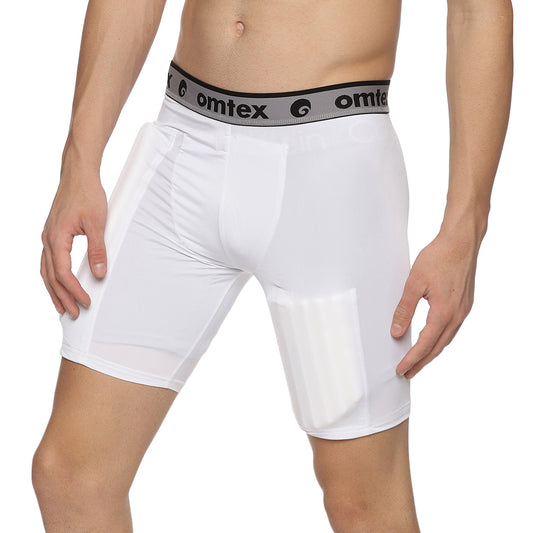 Omtex Compression Batting Shorts with Inner Pad - Left Handed - White