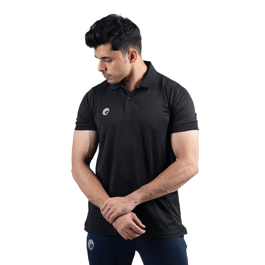 JACQUARD POLO T-SHIRT BLACK